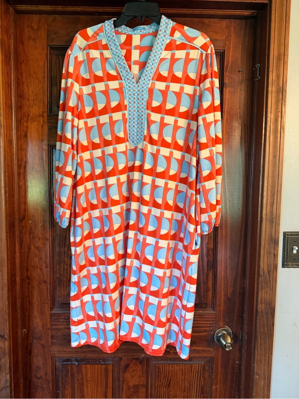 J. McLaughlin Orange and Light Blue Geometric Tunic